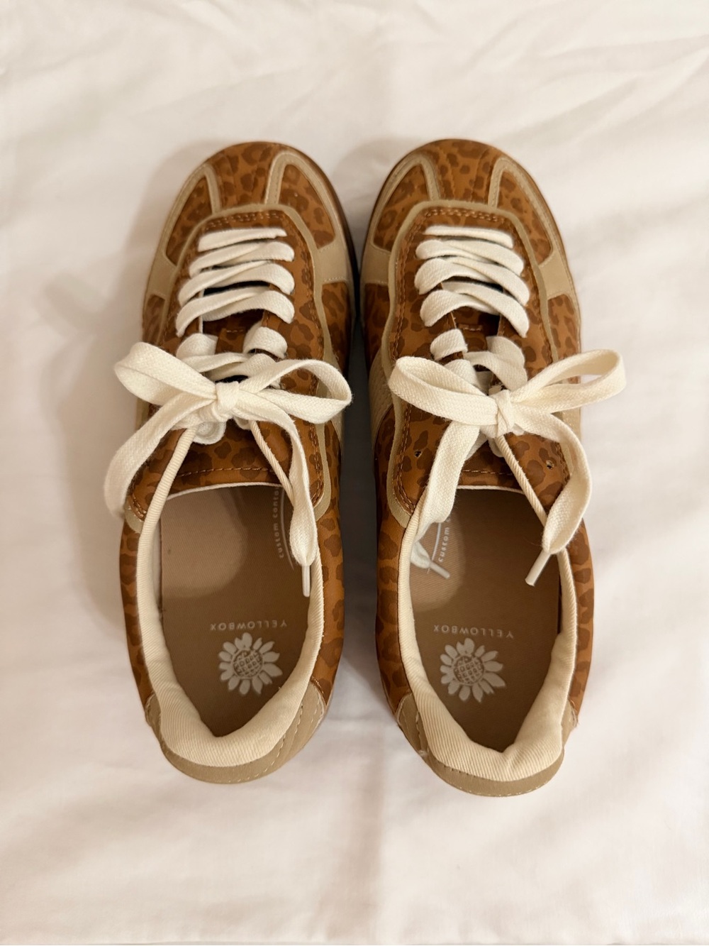 Yellow Box Leopard-Print Low-Top Sneakers with Cream Laces